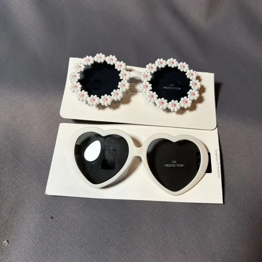 Baby Girls 2 Pair White Flower Sunglasses With UV Protection -T